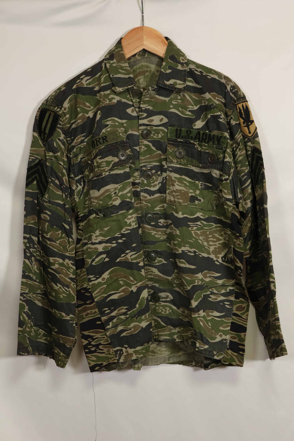 1960s Tiger Stripe Shirt, CIDG pattern, with first-attached patch, used.