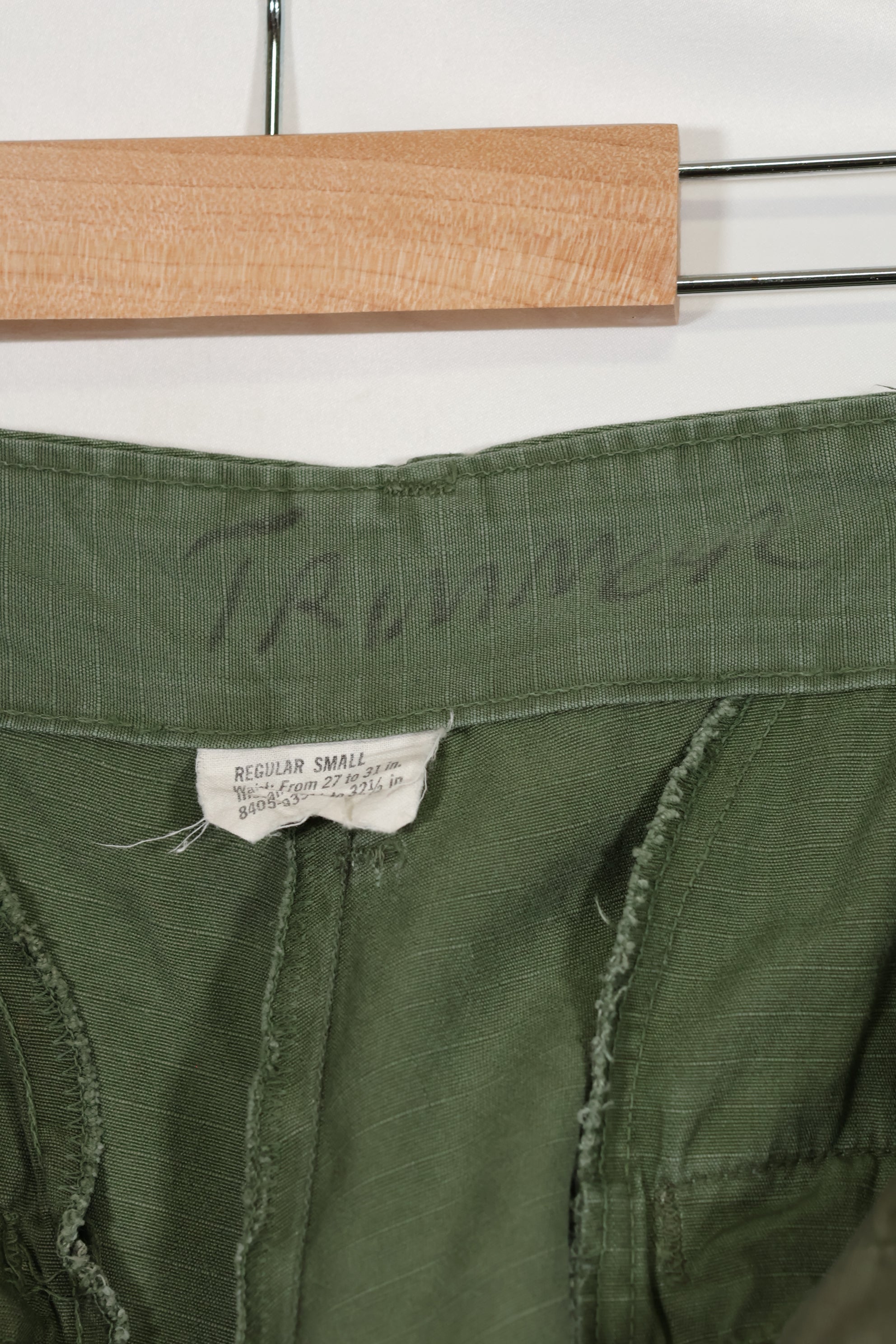 1968 4th Model Jungle Fatigue Pants, S-R, used, strong signs of use.