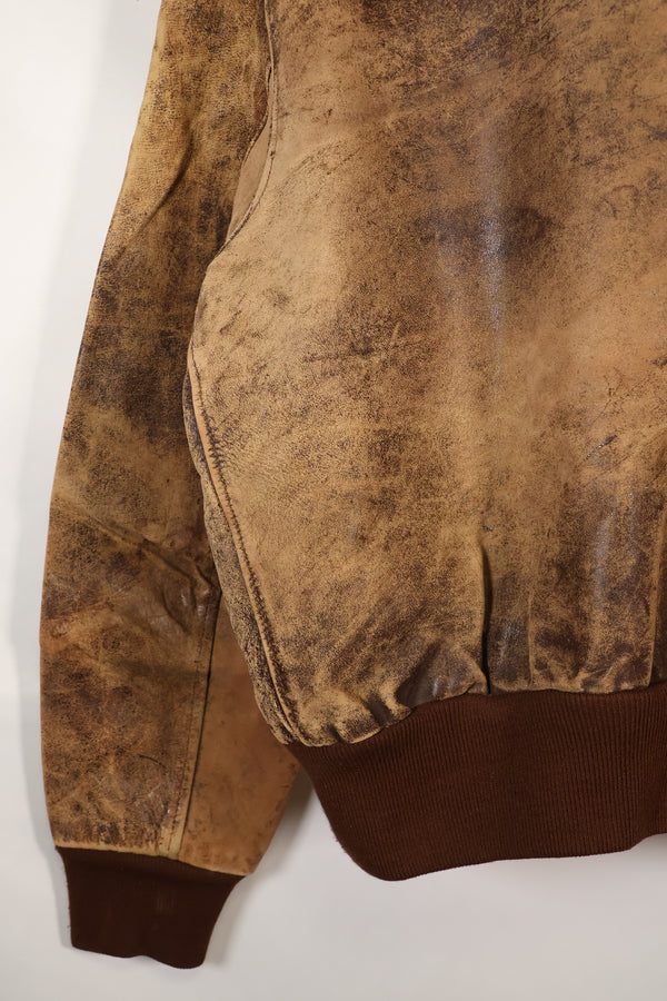 1940's size 46, maker unknown, USAAF A-2 flight jacket, damaged condition, used.