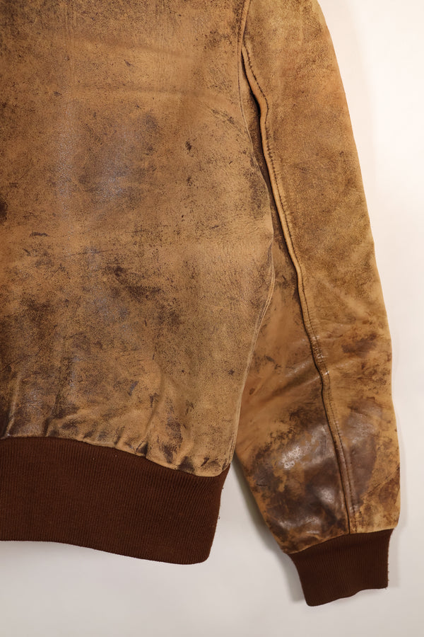 1940's size 46, maker unknown, USAAF A-2 flight jacket, damaged condition, used.
