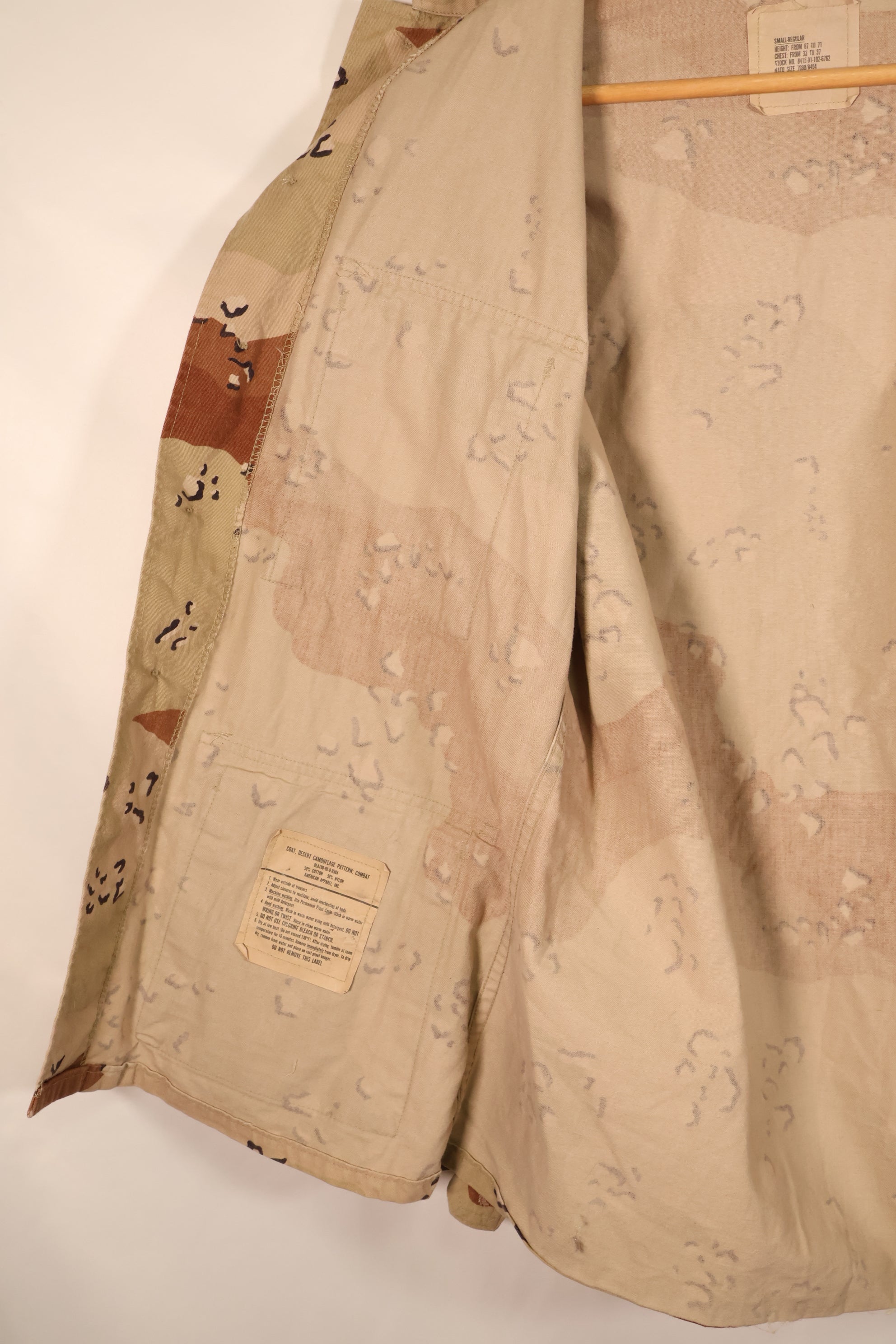 1990 Contract, S-R, U.S. Navy, US NAVY, Individual Item, 6C Desert Color, Chocolate Chip Camo Jacket, Used