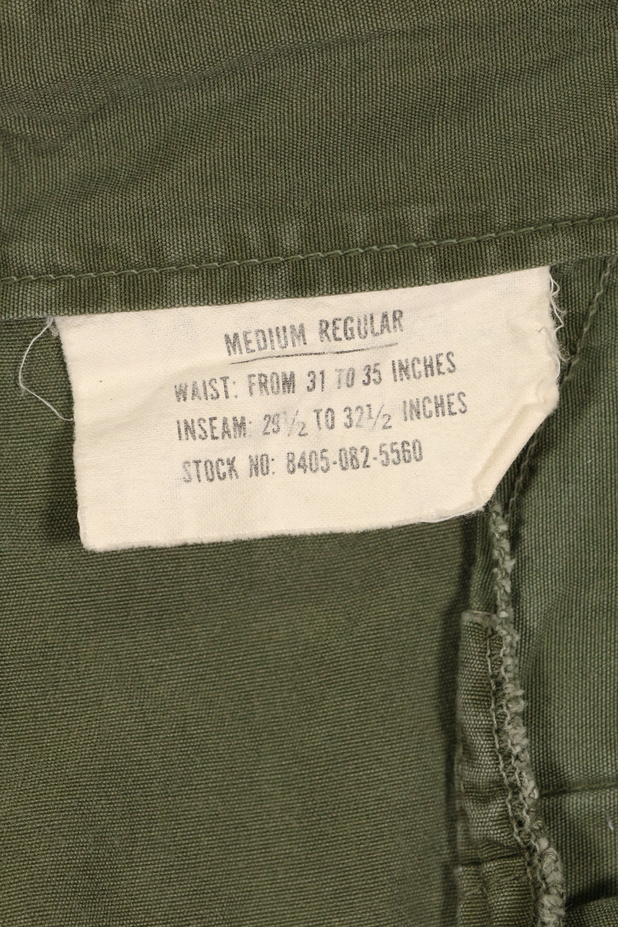 Estimated circa 1965 M-R 2nd Model Jungle Fatigue pants, faded, used.
