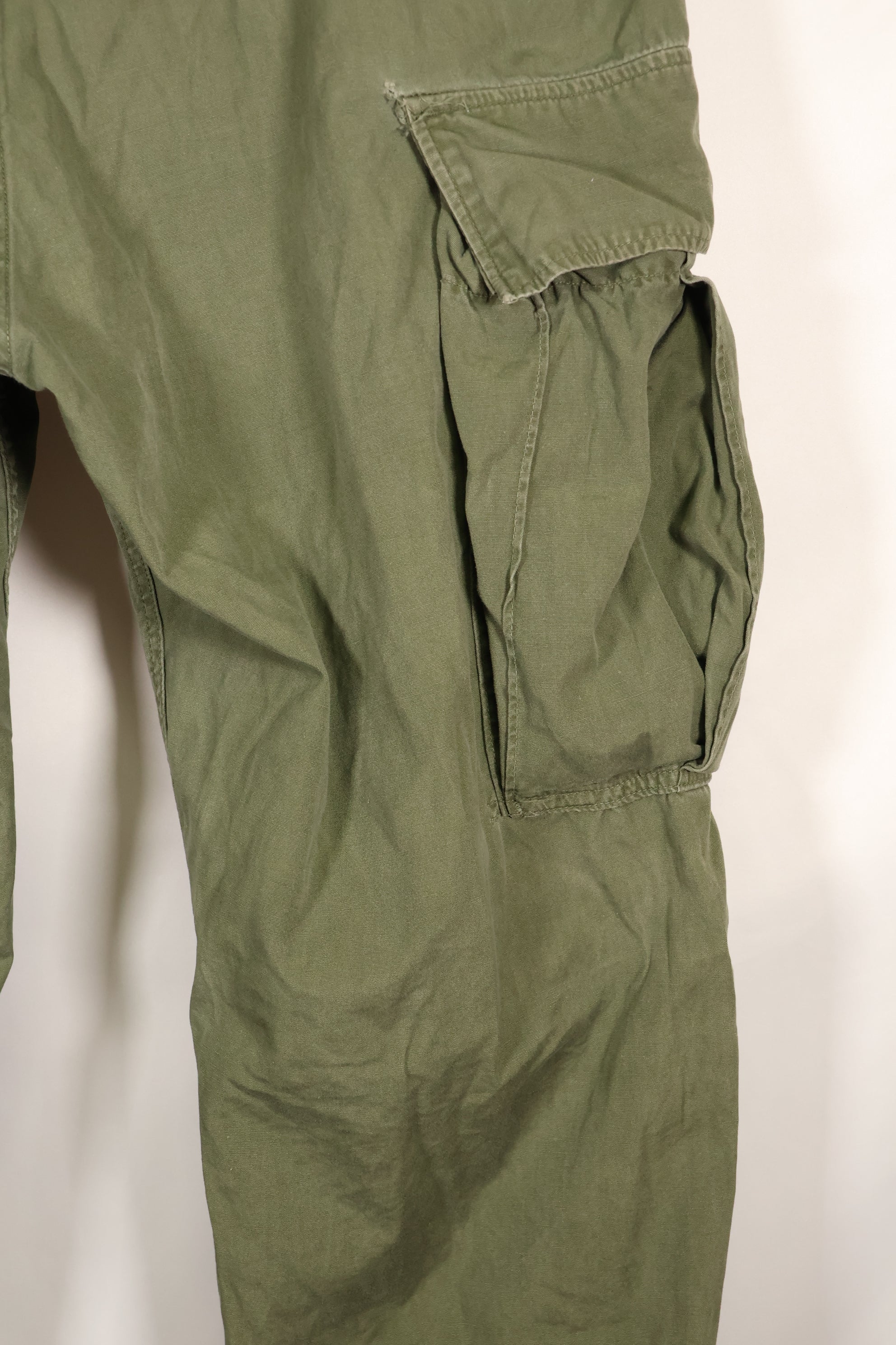 Estimated circa 1965 M-R 2nd Model Jungle Fatigue pants, faded, used.
