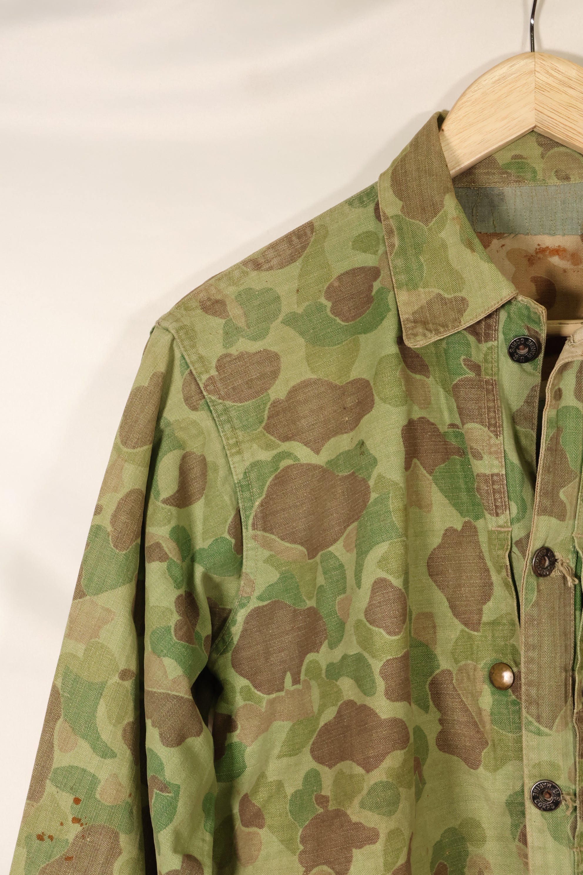 1940s WWII USMC P-44 Frogskin Camouflage Duck Hunter Jacket, used.