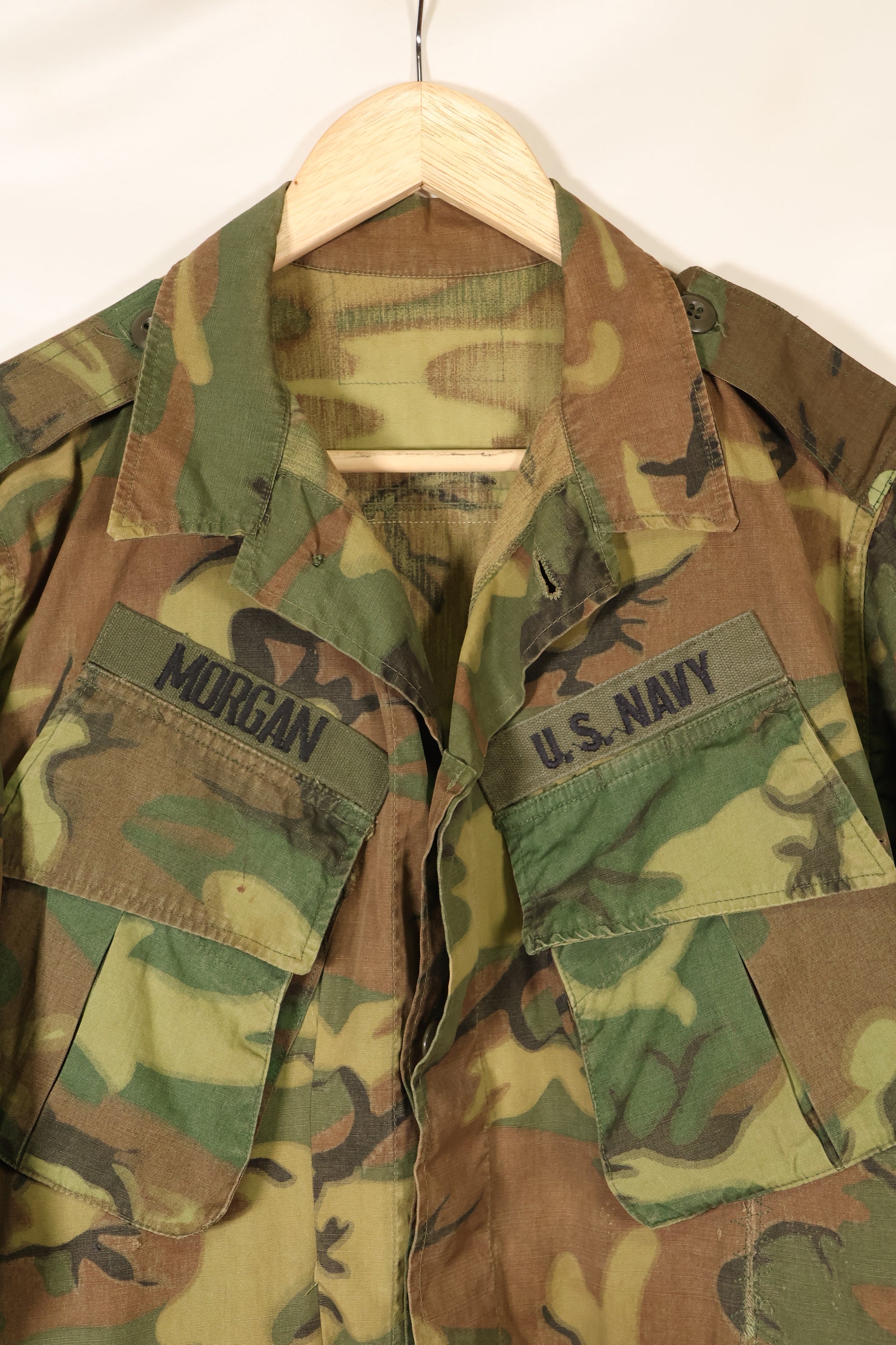 Mid-1960s non ripstop fabric ERDL camouflage rare print fabric jungle fatigues jacket, used.