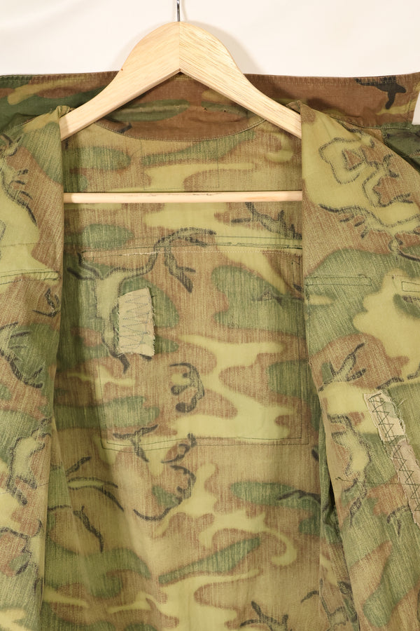 Mid-1960s non ripstop fabric ERDL camouflage rare print fabric jungle fatigues jacket, used.