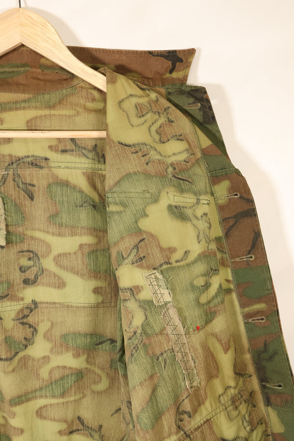 Mid-1960s non ripstop fabric ERDL camouflage rare print fabric jungle fatigues jacket, used.