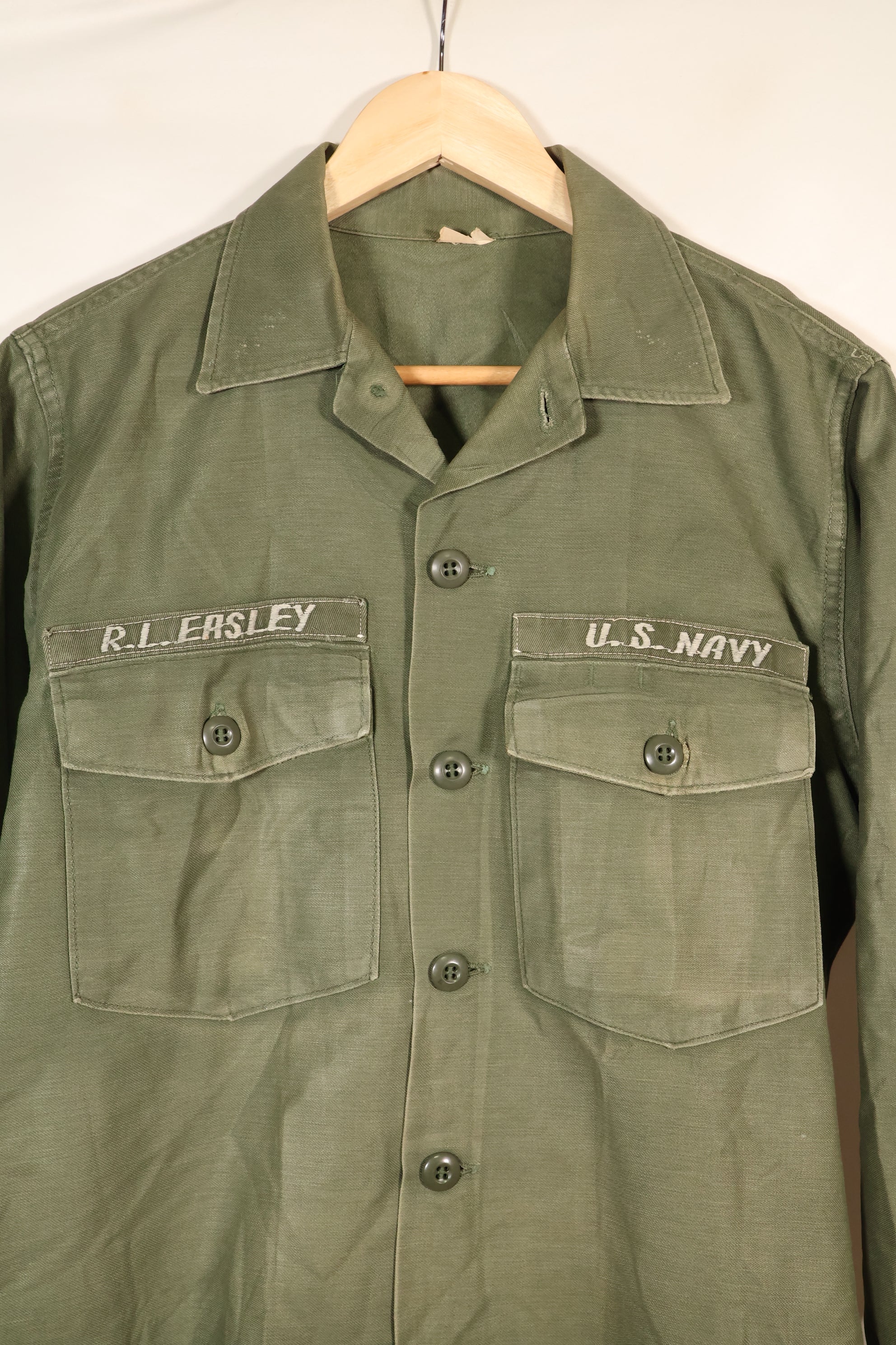 1971 Contract, Estimated Size: SMALL, OG-107 Utility Shirt, U.S. Navy, Original Tapes, Used