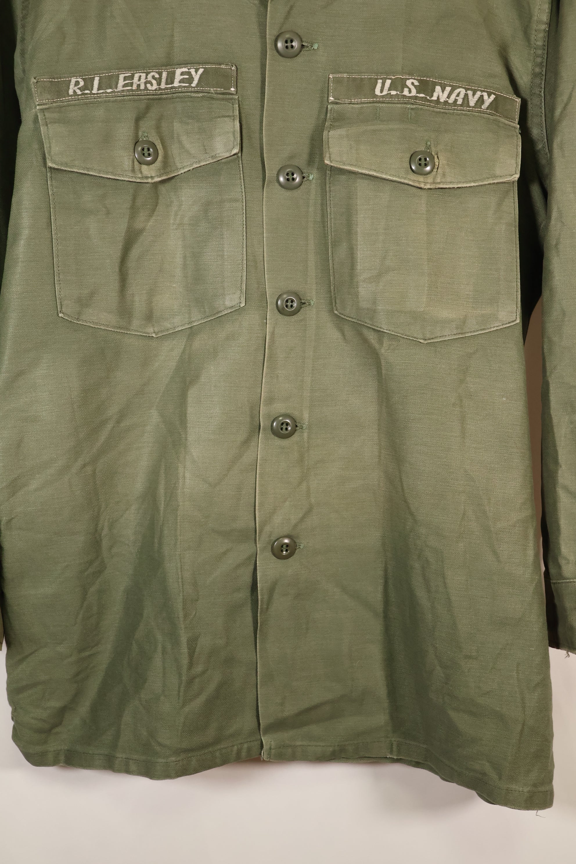 1971 Contract, Estimated Size: SMALL, OG-107 Utility Shirt, U.S. Navy, Original Tapes, Used
