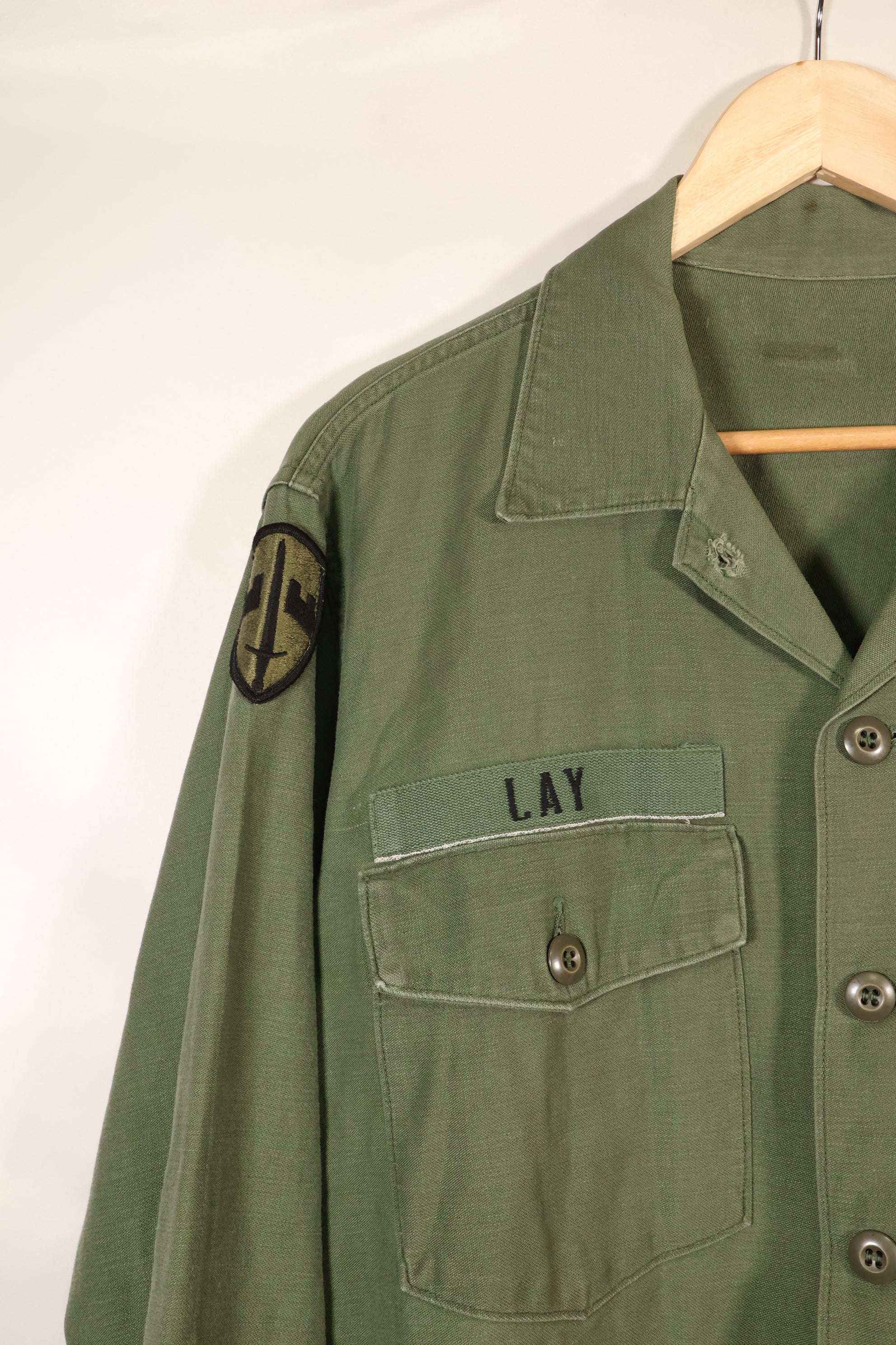 1968 Contract, Estimated Size: MEDIUM, OG-107, Utility Shirt, Aftermarket Patch, Used