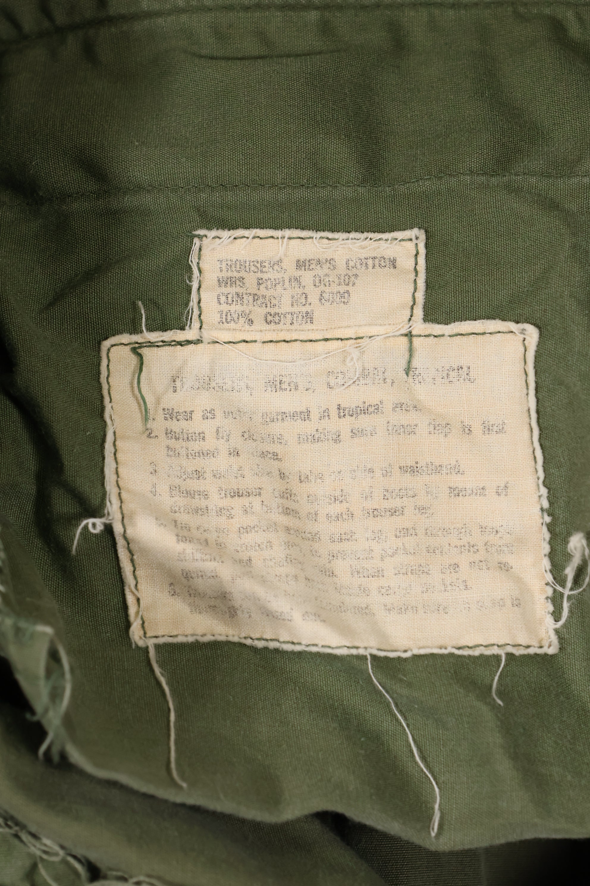 Mid-1960s MEDIUM-SHORT 2nd Model Jungle Fatigue Pants, used.