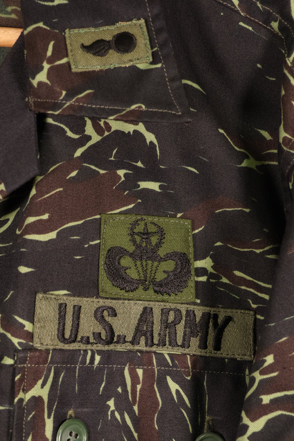 1970s Thai Border Guard "Shadow Tiger" Locally Made Tiger-Striped Shirt, Used, Size B