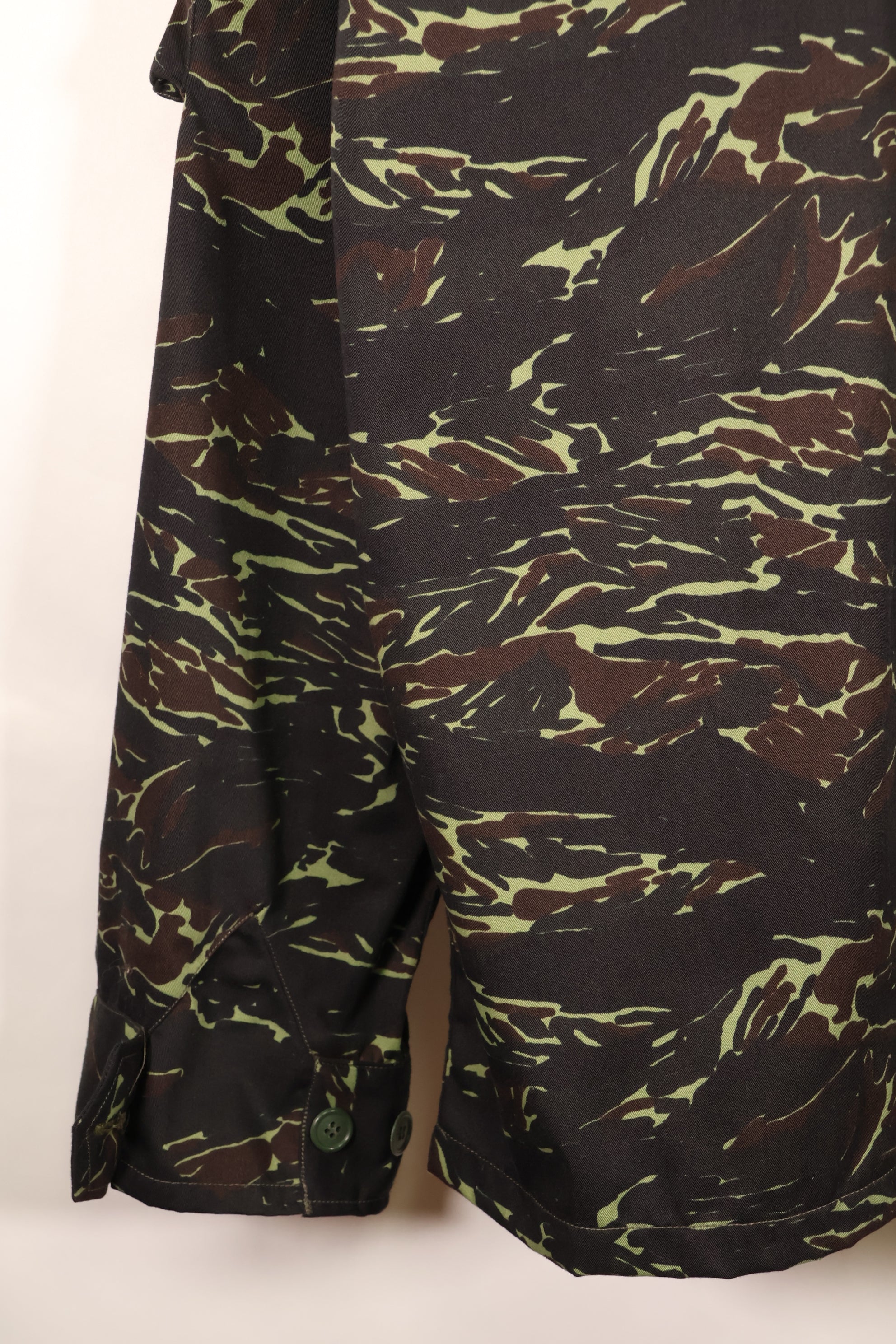 1970s Thai Border Guard "Shadow Tiger" Locally Made Tiger-Striped Shirt, Used, Size B
