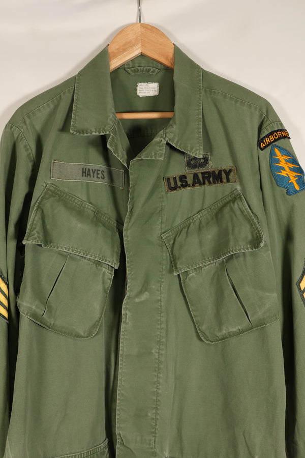 Circa 1967 | S-L | Green Beret | 3rd Model Jungle Fatigue Jacket | Faded | Used