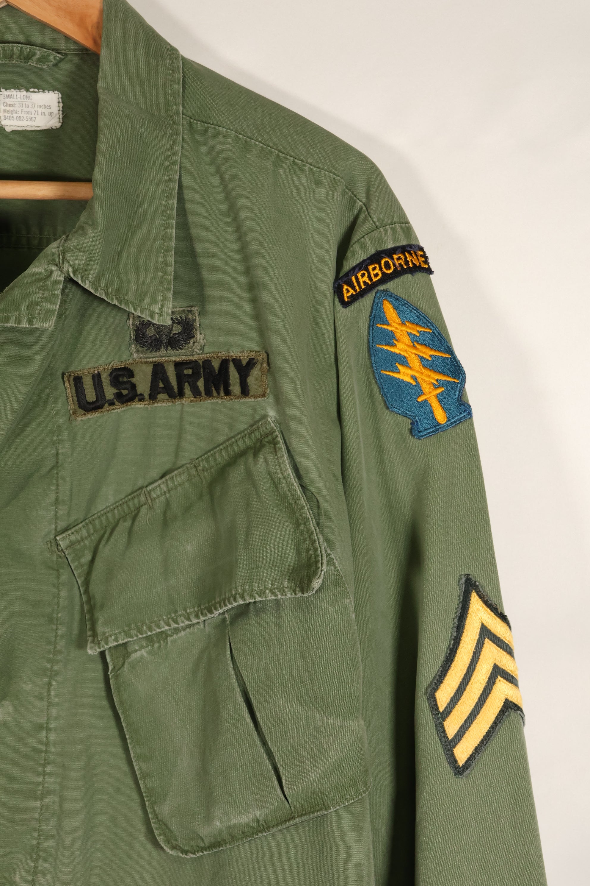 Circa 1967 | S-L | Green Beret | 3rd Model Jungle Fatigue Jacket | Faded | Used