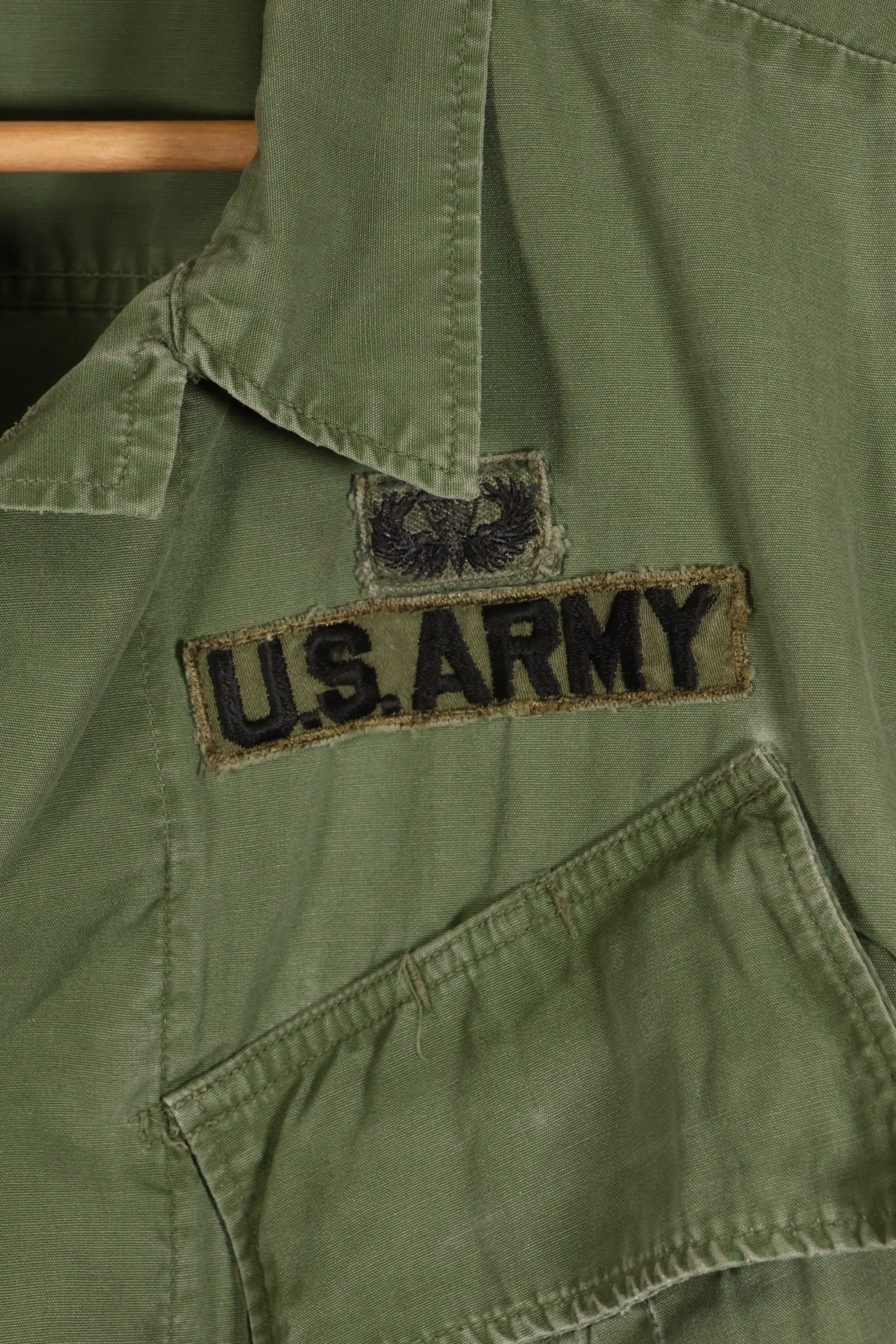 Circa 1967 | S-L | Green Beret | 3rd Model Jungle Fatigue Jacket | Faded | Used