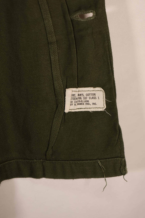 Real 1970 OG-107 utility shirt with Army Airborne insignia, used.