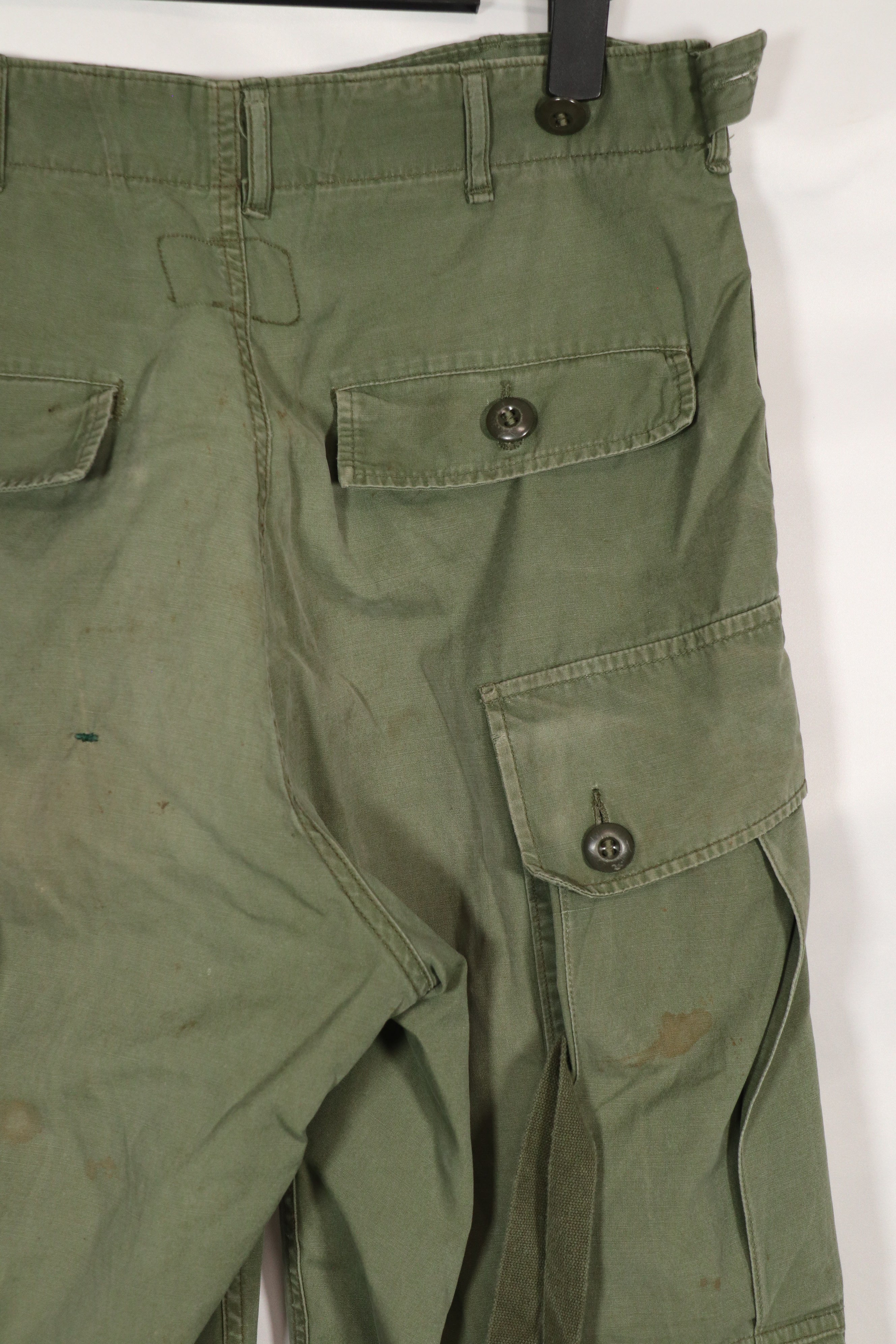 Real 1963 1st Model Jungle Fatigue Pants with leg ties, used.