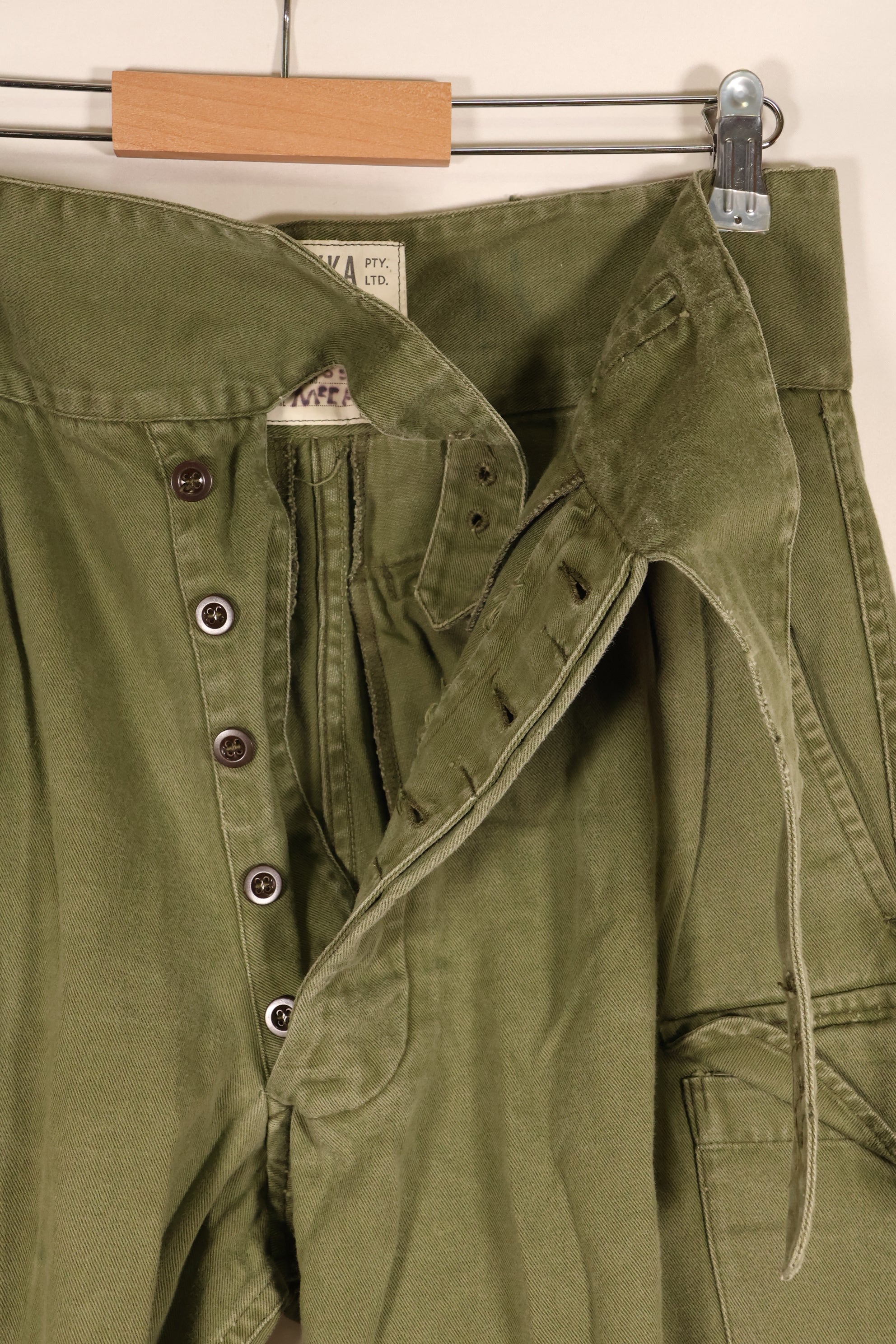 1967 Contract, Australian Army, OD Combat Pants, Slightly Faded, Used