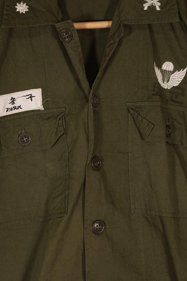 Real Korean Military Police Poplin Shirt, used, directly embroidered, patch retrofitted.