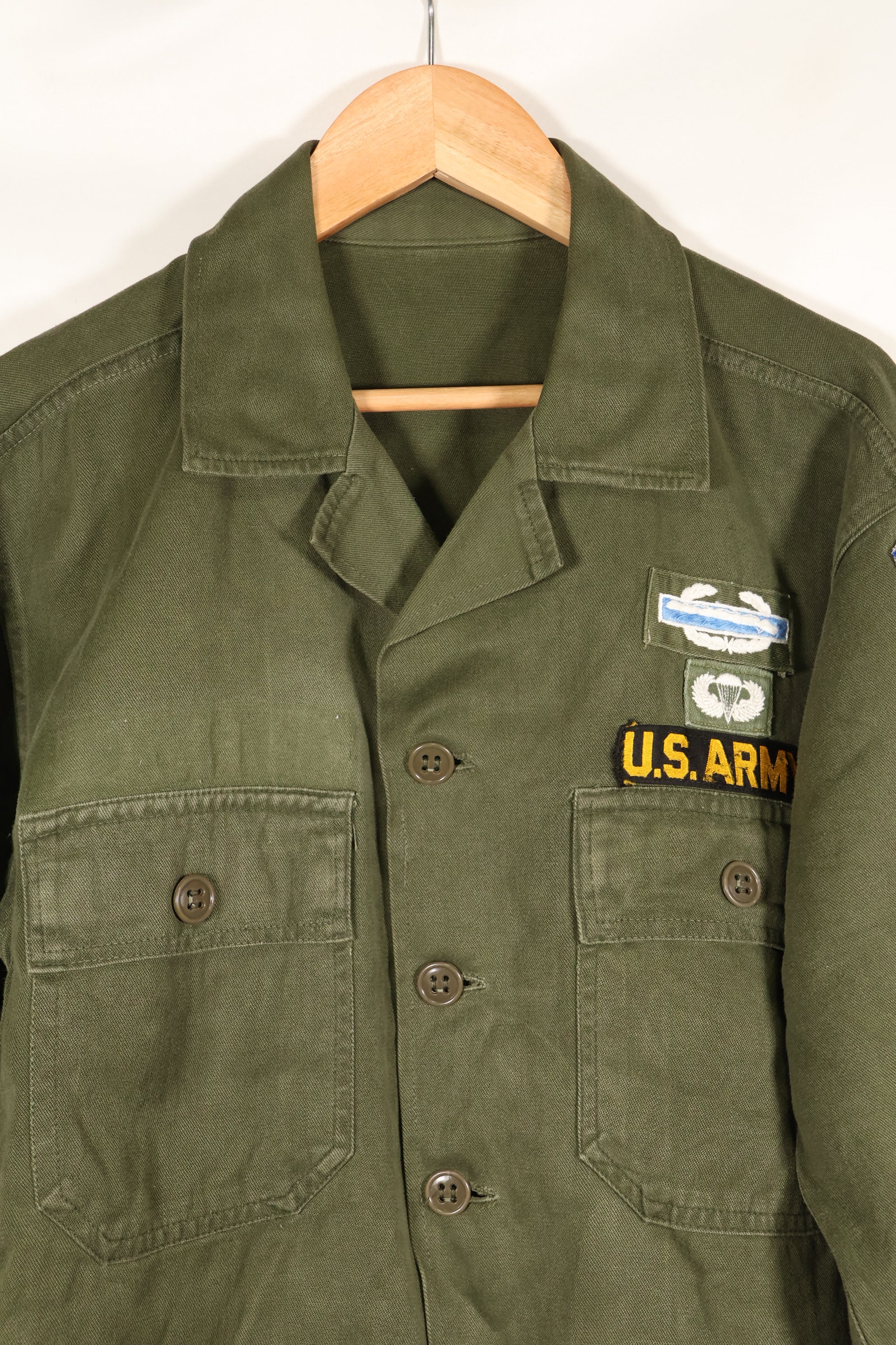 Early 1960s, 173rd Airborne Brigade, OG-107 Utility Shirt, Authentic Insignia, Used