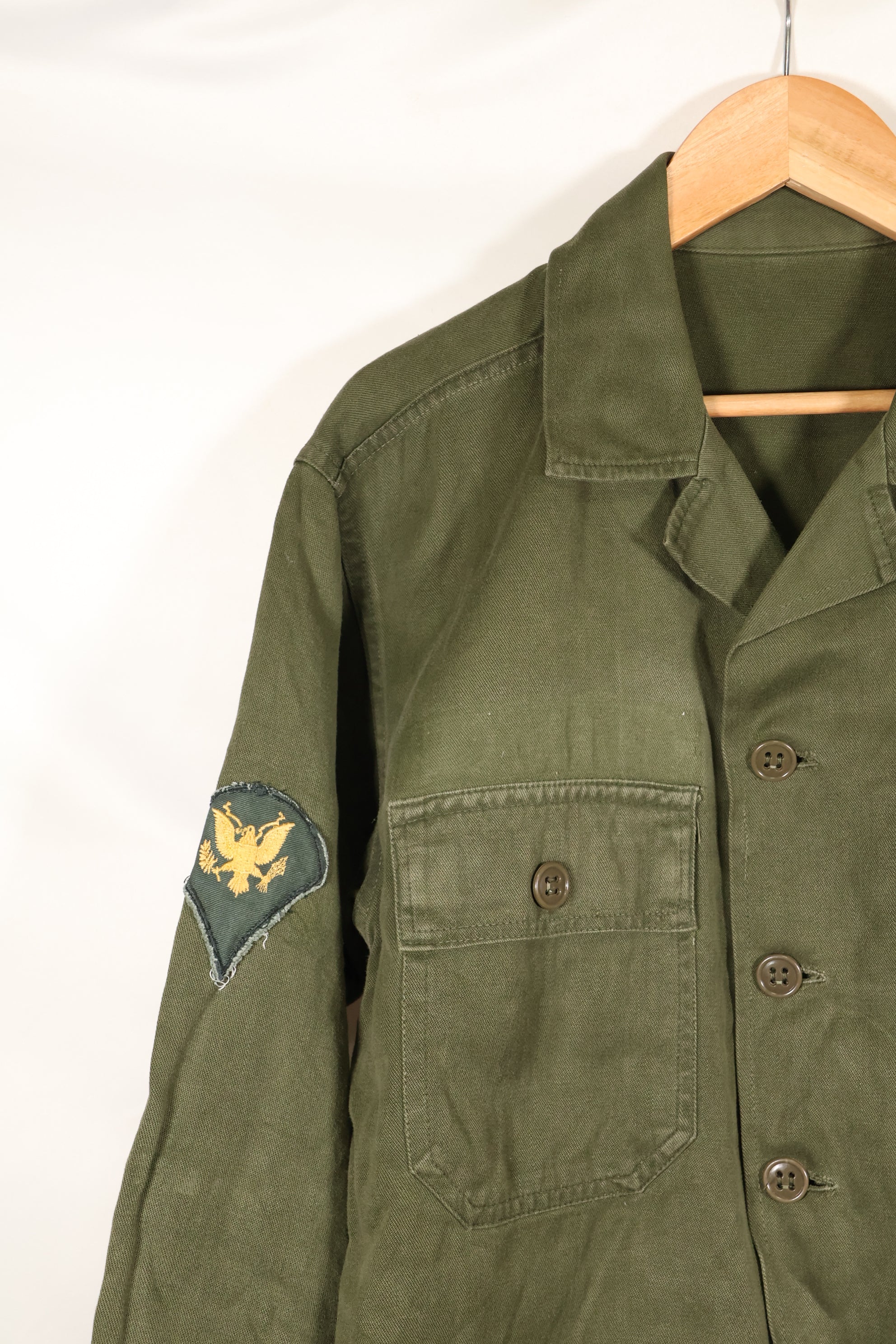 Early 1960s, 173rd Airborne Brigade, OG-107 Utility Shirt, Authentic Insignia, Used