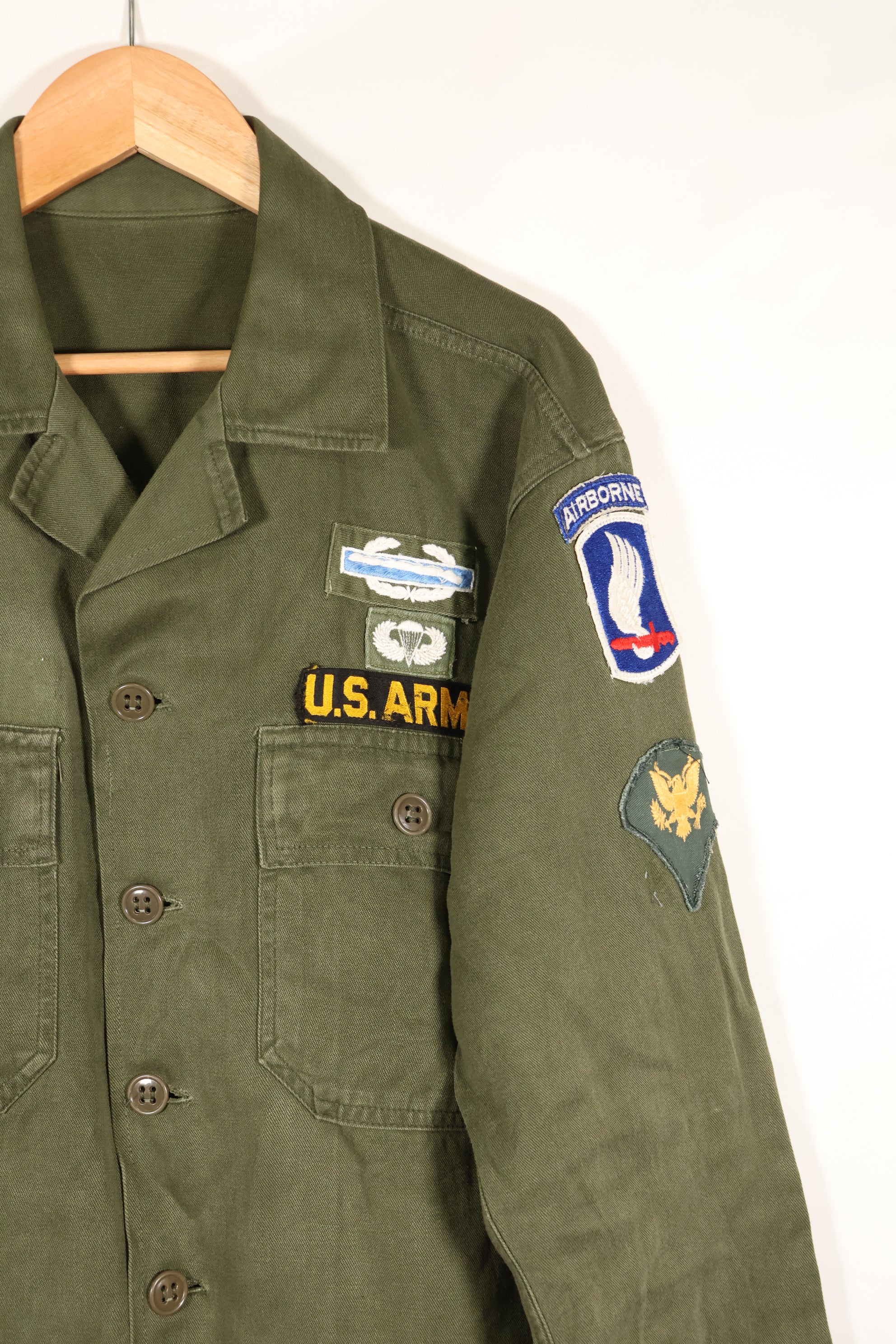 Early 1960s, 173rd Airborne Brigade, OG-107 Utility Shirt, Authentic Insignia, Used