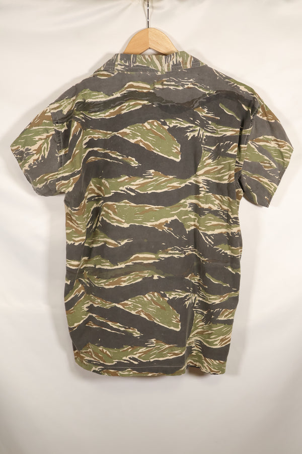 Estimated 1970s locally made tiger stripe short sleeve shirt, used.