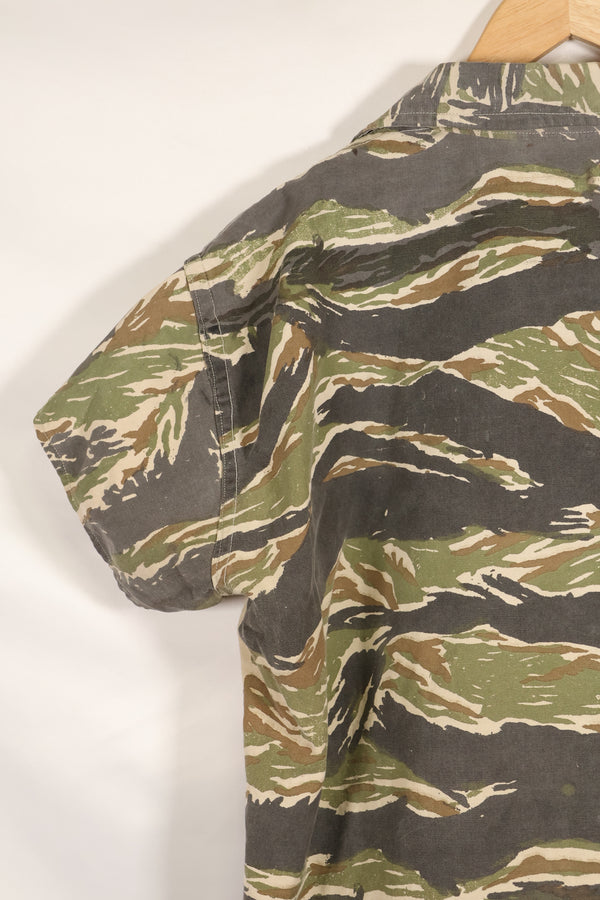 Estimated 1970s locally made tiger stripe short sleeve shirt, used.