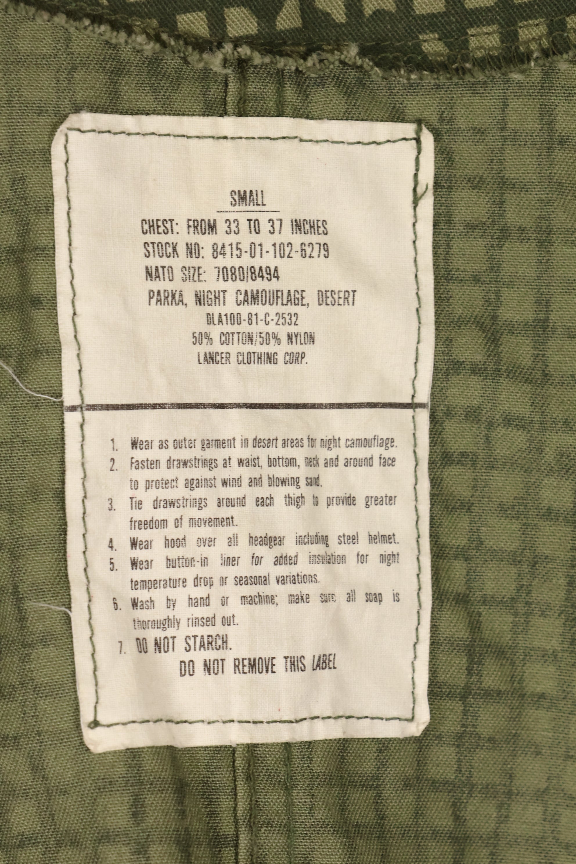 1981 Contract, SMALL, Early Model, U.S. Army, Desert Night Parka, Camouflage Parka, Used