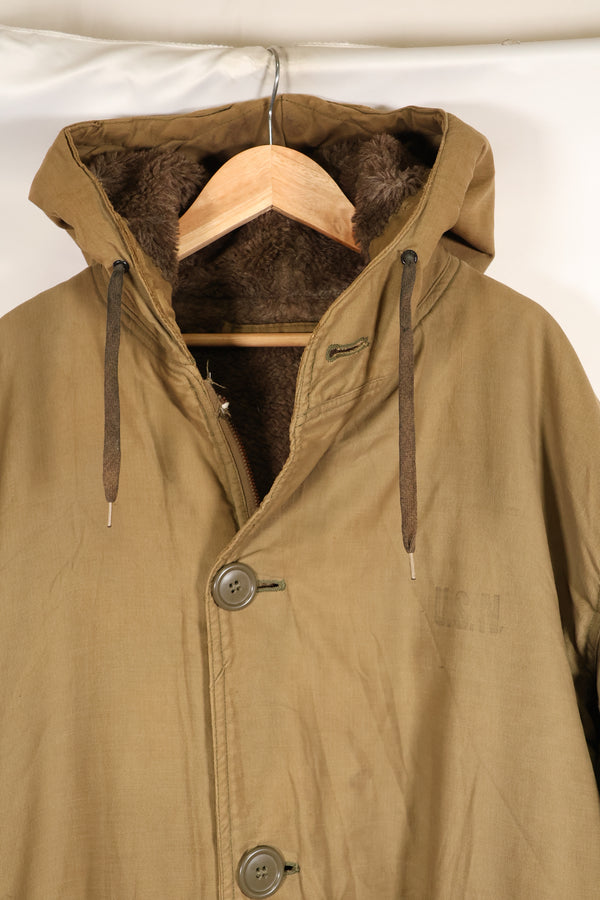 1940s, WWII, U.S. Navy, N-1 Deck Coat, Hooded Jacket, Faded, Stenciled, Used