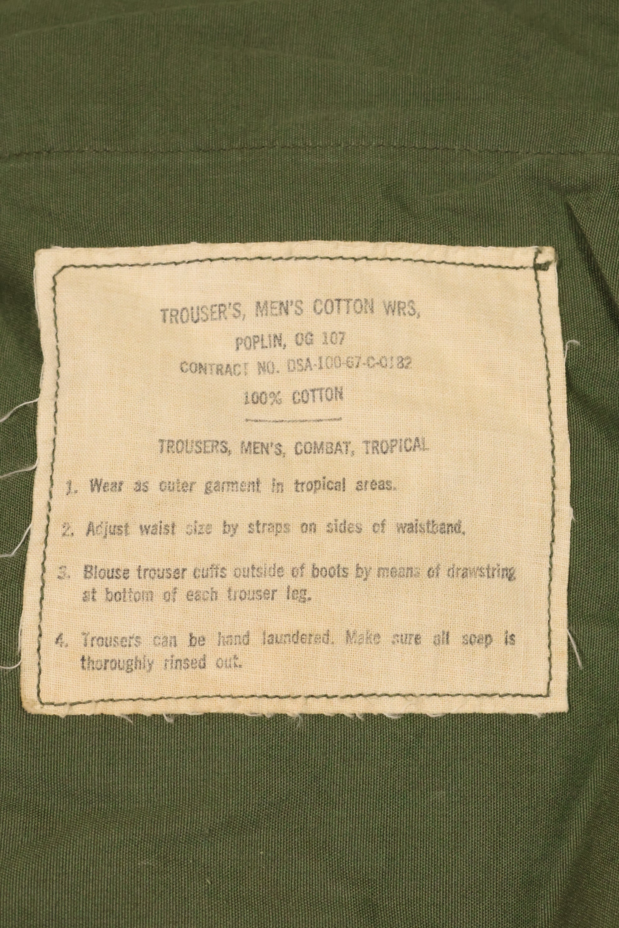 1967 Contract 3rd Model Non Ripstop Jungle Fatigue Pants L-L Used B