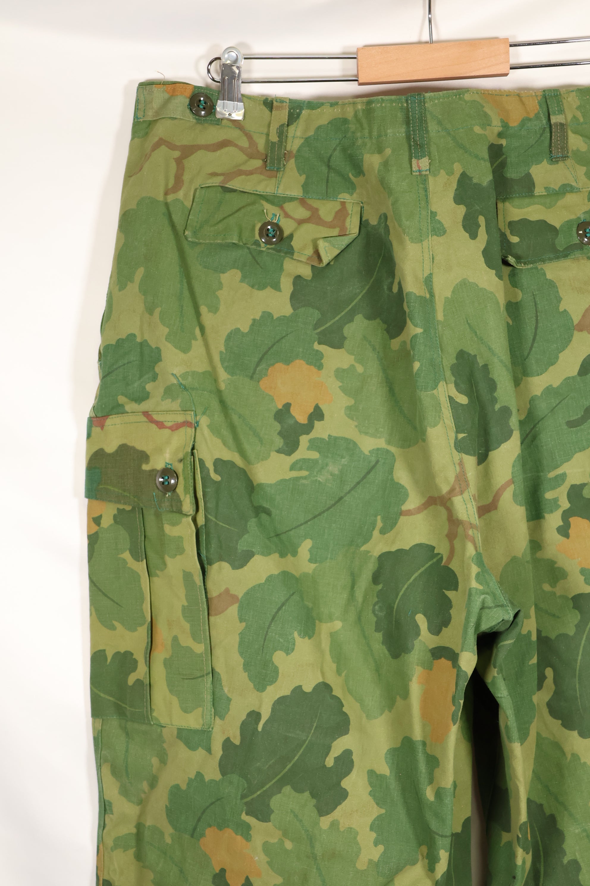 Authentic Fabric: Mitchell Pattern Camouflage, 1st Model Jungle Fatigue Pants, Tent Fabric, Used