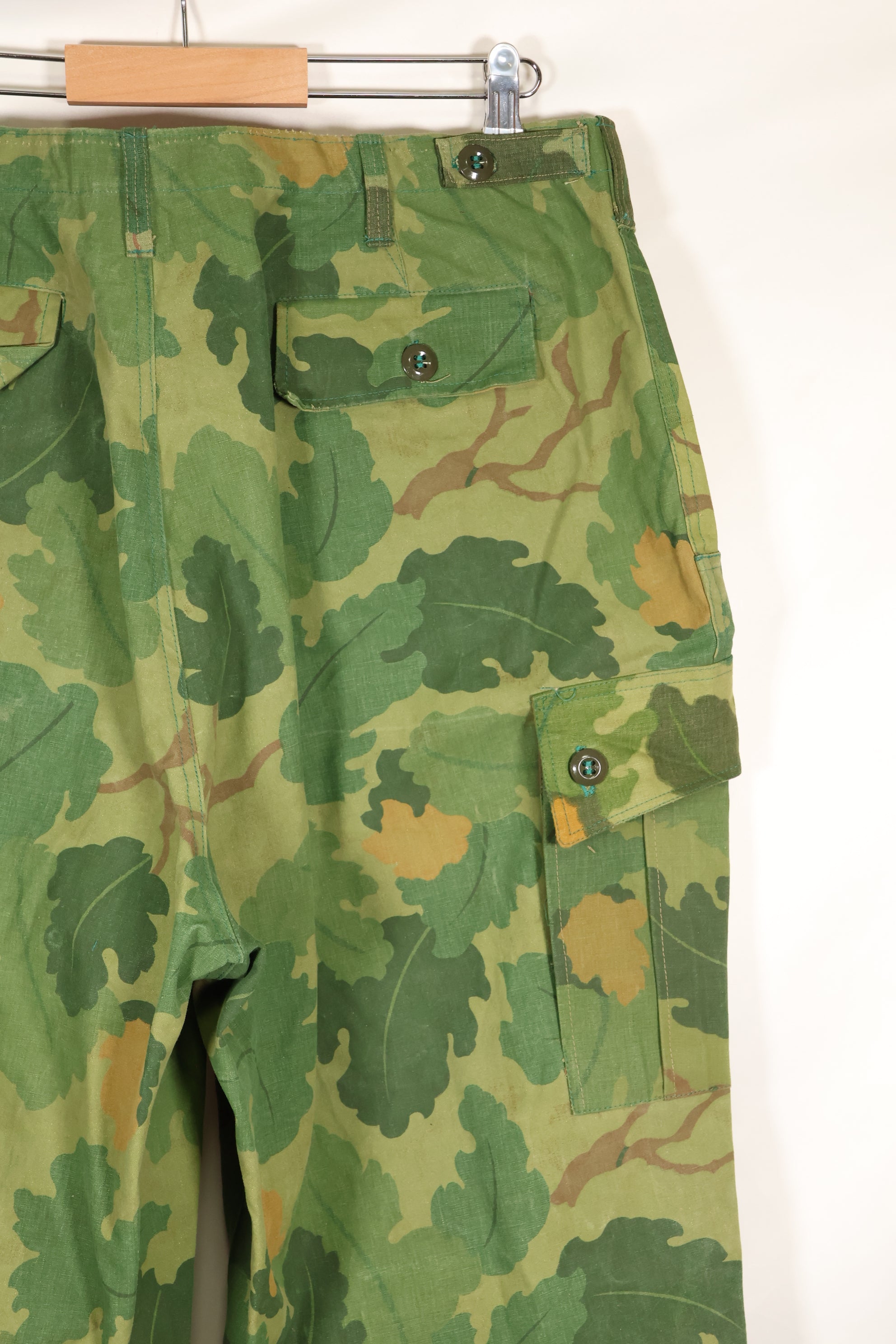 Authentic Fabric: Mitchell Pattern Camouflage, 1st Model Jungle Fatigue Pants, Tent Fabric, Used