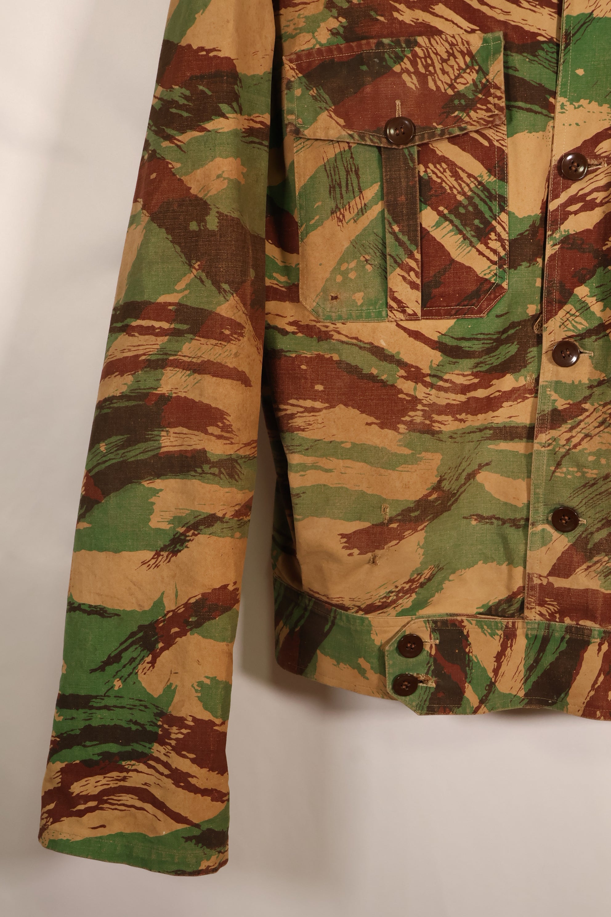 1950s, Indochina War, British Army Battle Dress-style, Lizard Camouflage, made from shelter half fabric, jacket, used