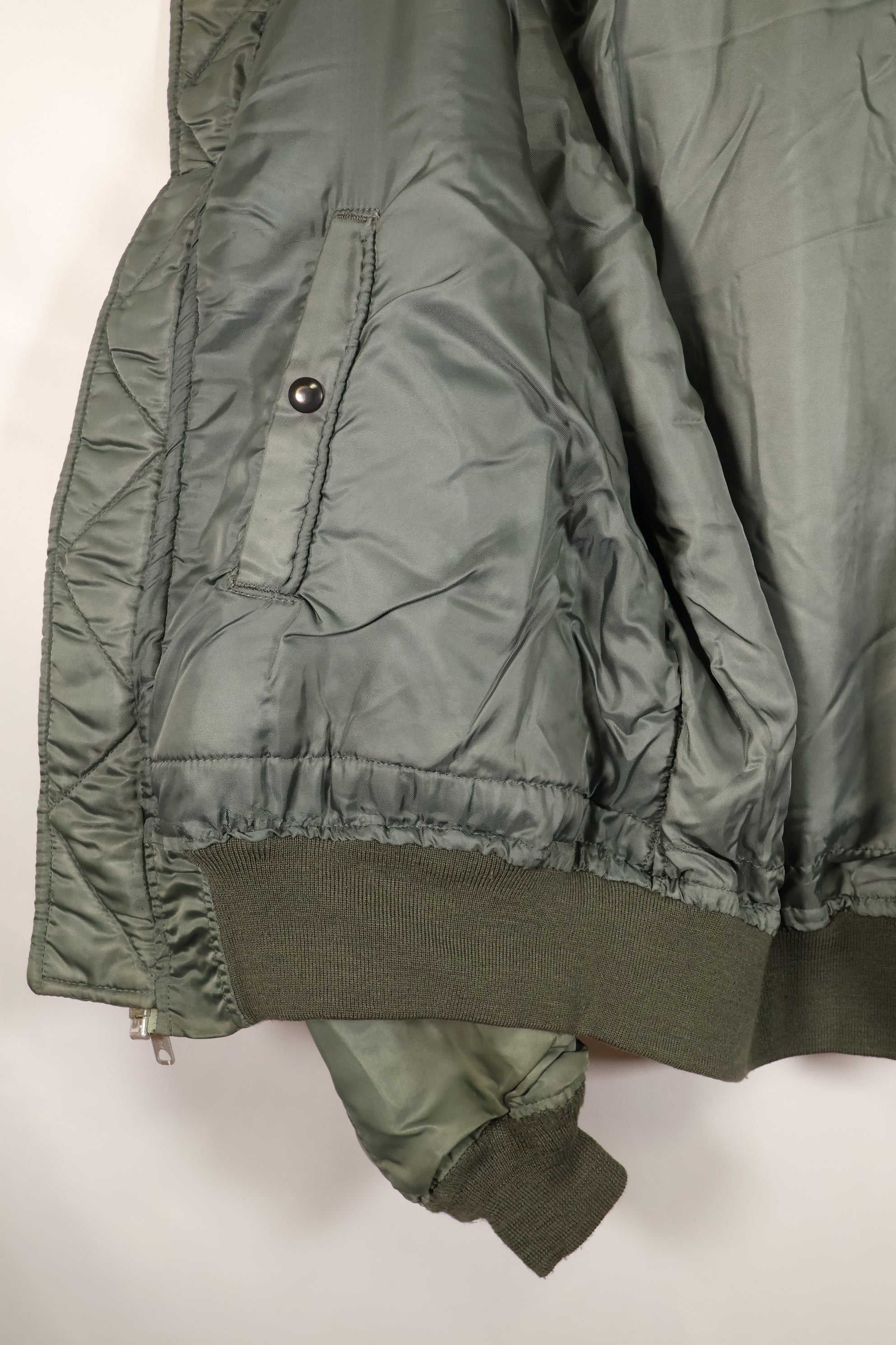 1950s, estimated size 40–42, U.S. Air Force B-15D flight jacket, modified with shearling, includes patches, used