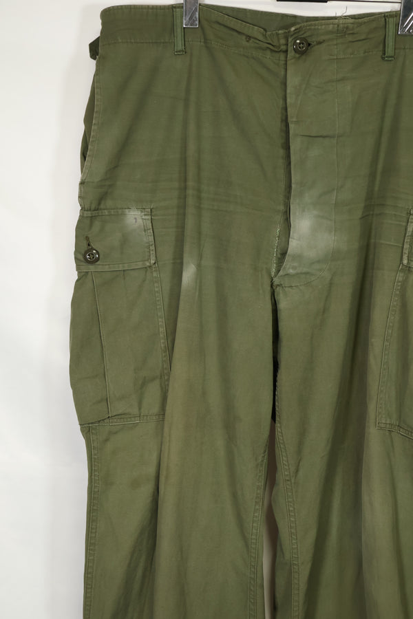 1964 Contract 1st Model Jungle Fatigue Pants, L-R, stained, repaired, used.