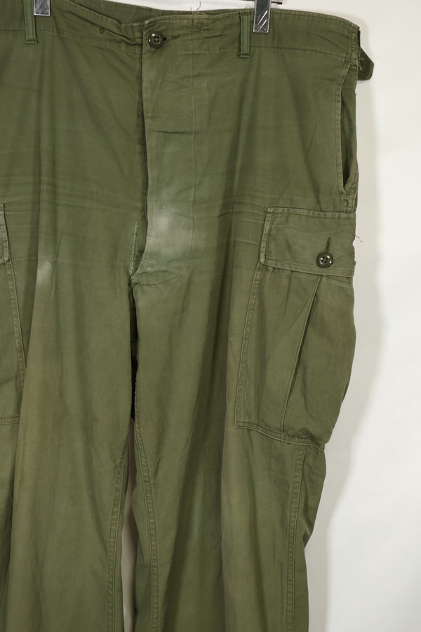 1964 Contract 1st Model Jungle Fatigue Pants, L-R, stained, repaired, used.