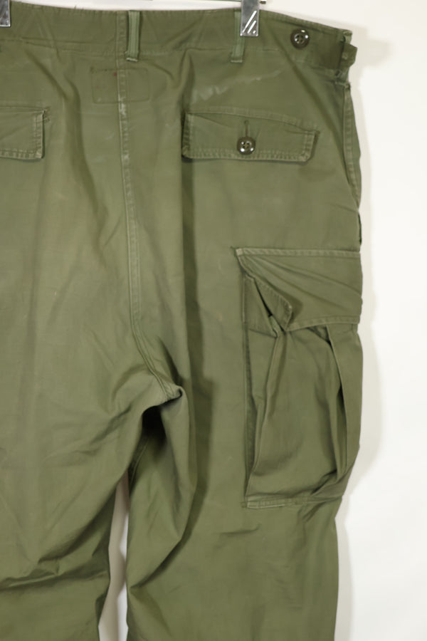 1964 Contract 1st Model Jungle Fatigue Pants, L-R, stained, repaired, used.