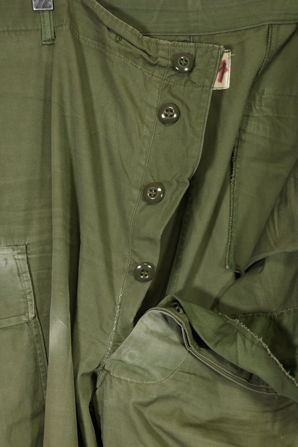 1964 Contract 1st Model Jungle Fatigue Pants, L-R, stained, repaired, used.