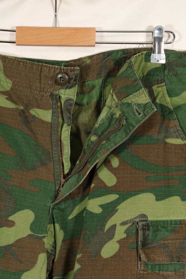 1969 Contract M-S Ripstop ERDL Camouflage Jungle Fatigue Pants, faded, used.