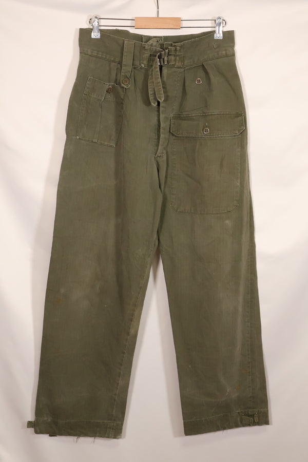 Real 1940s WWII US made British Army HBT jungle trousers, used.