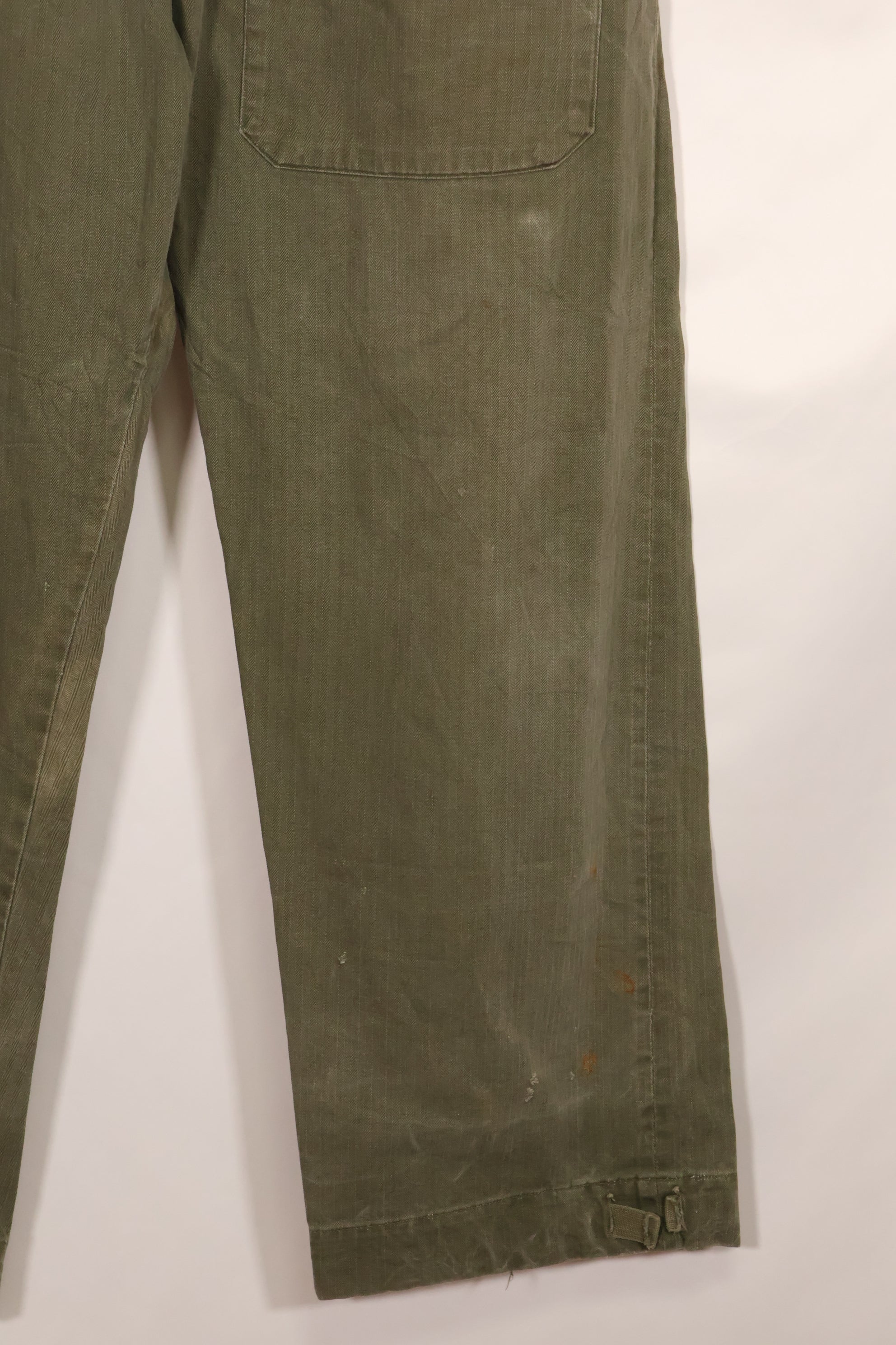Real 1940s WWII US made British Army HBT jungle trousers, used.