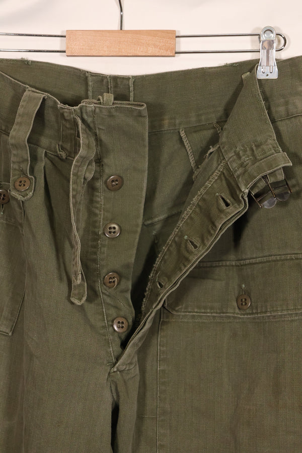 Real 1940s WWII US made British Army HBT jungle trousers, used.