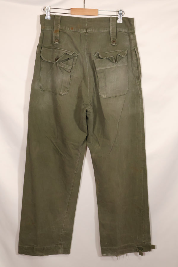 Real 1940s WWII US made British Army HBT jungle trousers, used.