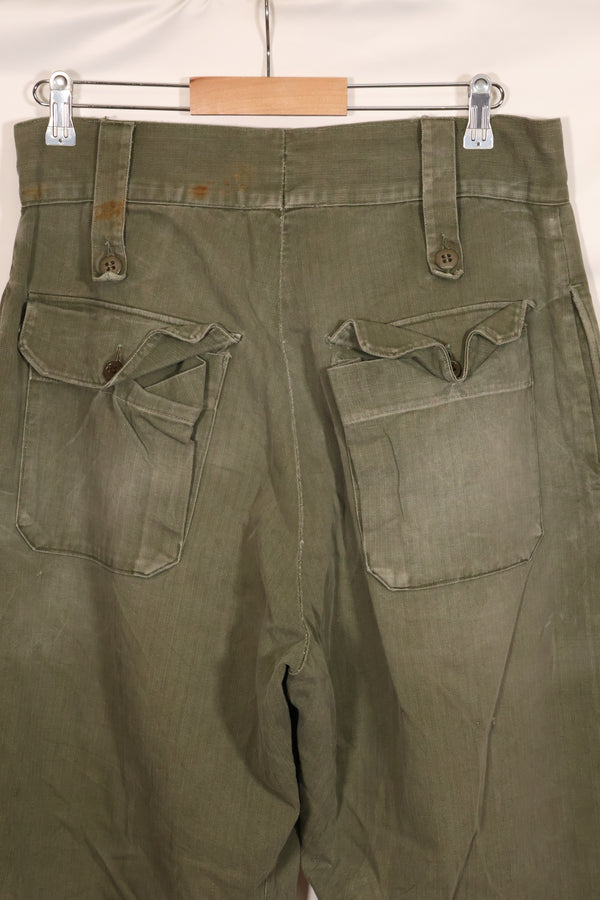 Real 1940s WWII US made British Army HBT jungle trousers, used.