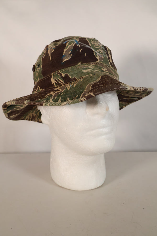 1960's Okinawa Tiger Pattern, Tiger Stripe, Boonie, Used with alterations