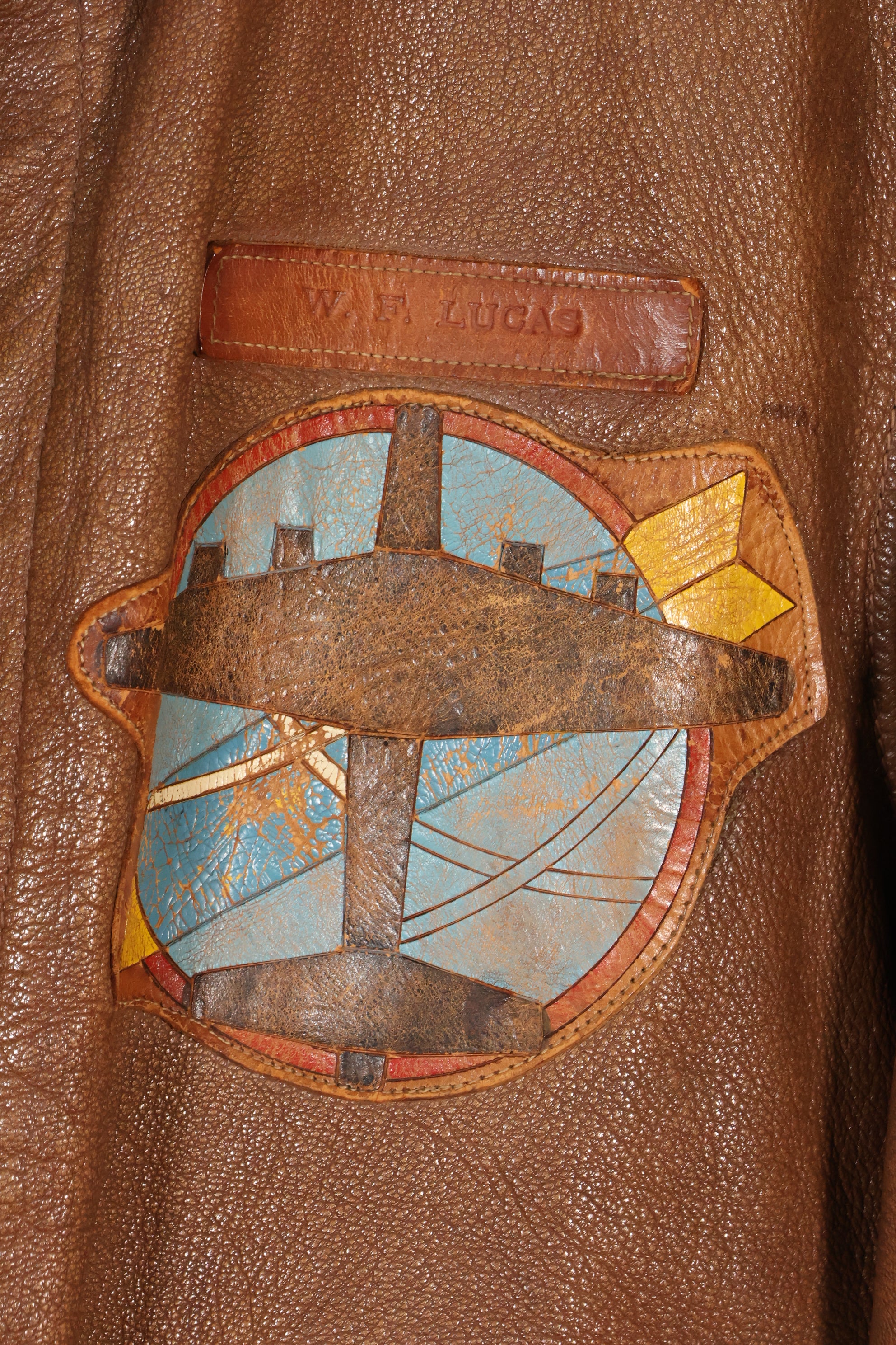 1940s size 40 US Army Air Corps USAAF A-2 flight jacket with squadron patch, used.