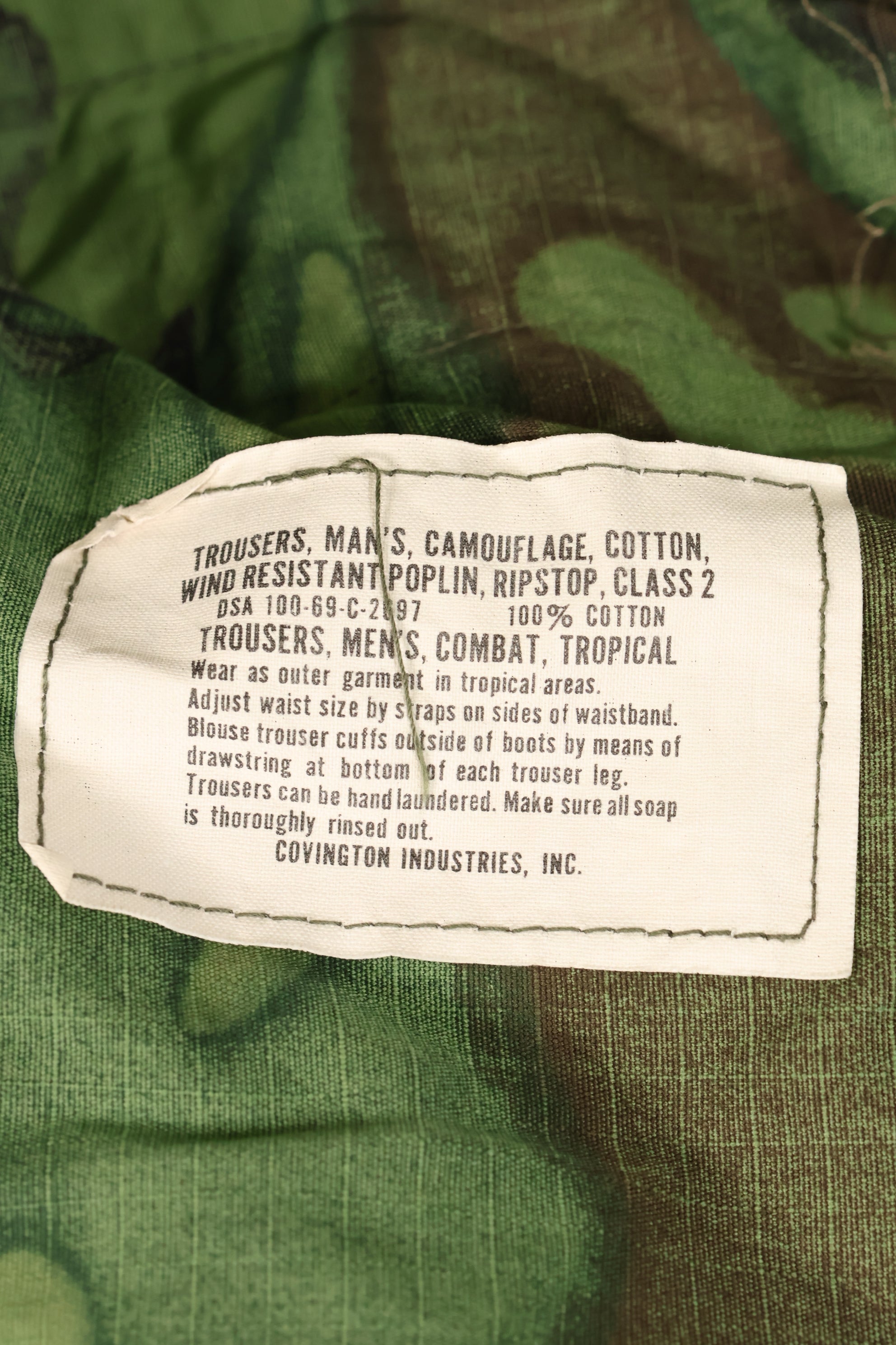 1969 Contract L-S Ripstop Fabric ERDL Camo Green Leaf Jungle Fatigue Pants (Used)