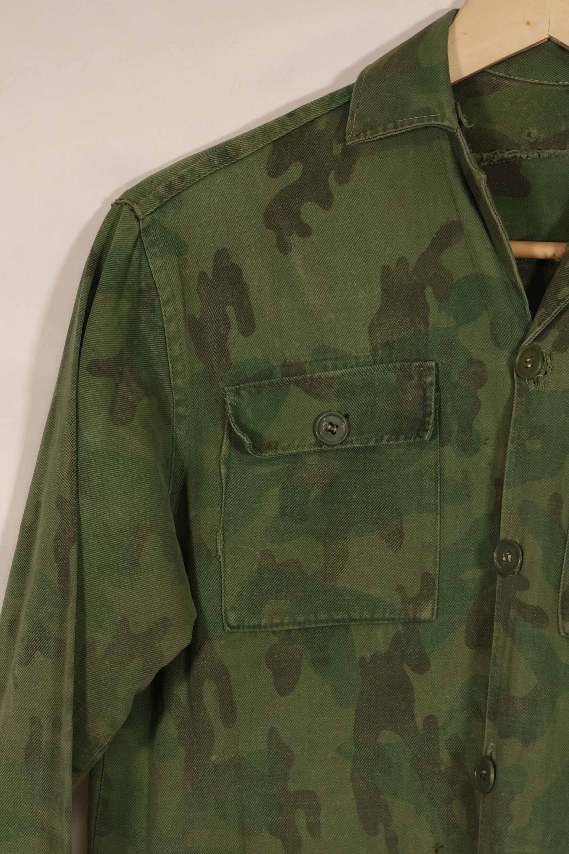 Real 1960s ARVN locally made camouflage shirt, worn, used.